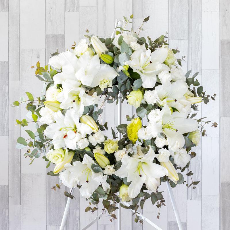 White Oriental Lily and Carnation Wreath
